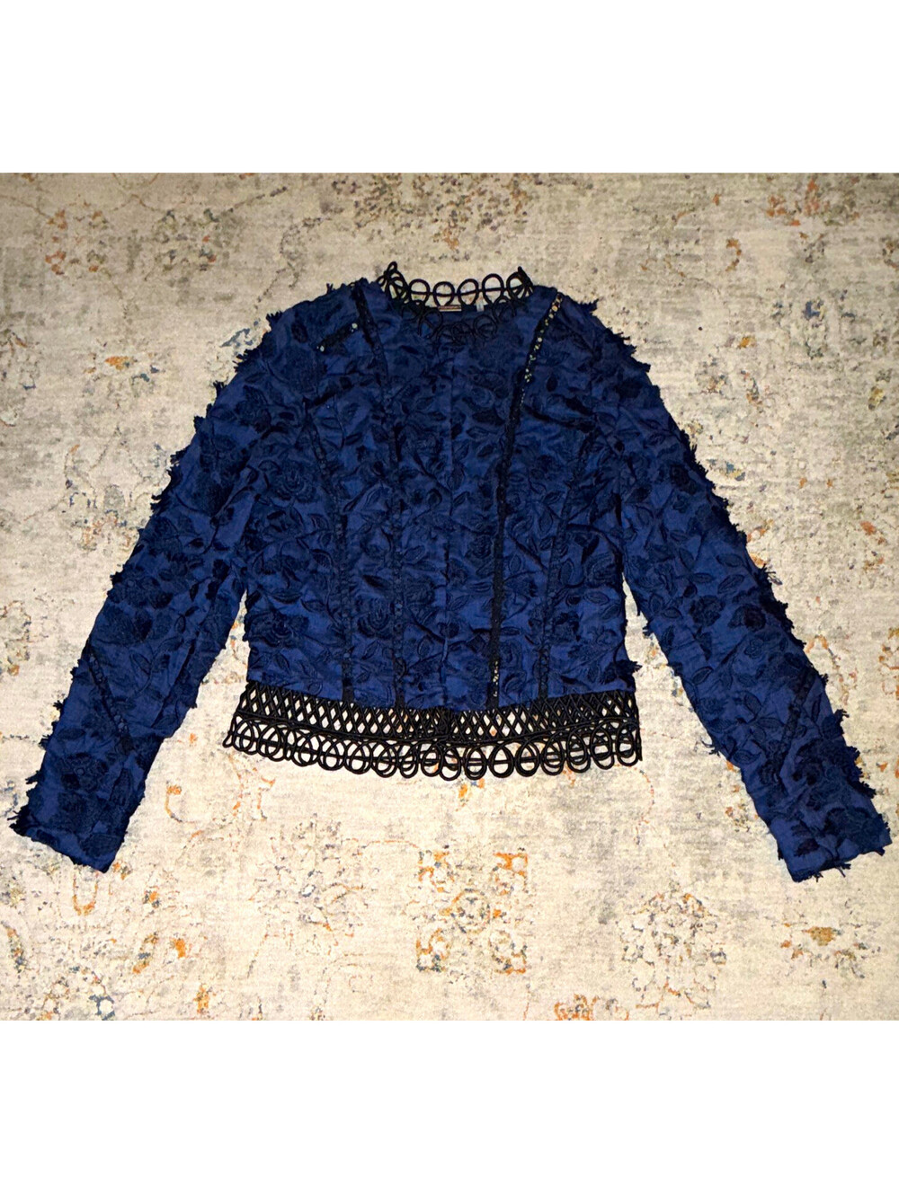 Elie Tahari 2 Women's Blue Floral Embroidered Lace Button Collared Jacket 2 A379